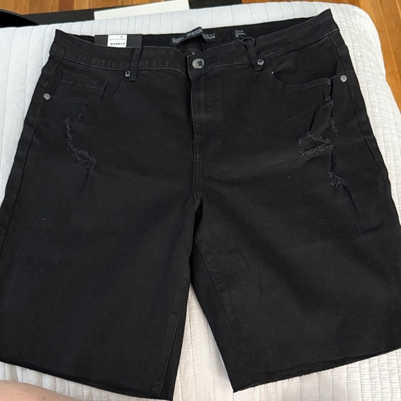 Women’s Black Distressed Denim Shorts - Picture 1 of 5